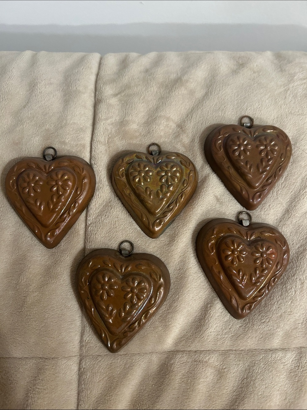 Decorative Heart-Shaped Copper Tin-Backed Molds - Set of 5